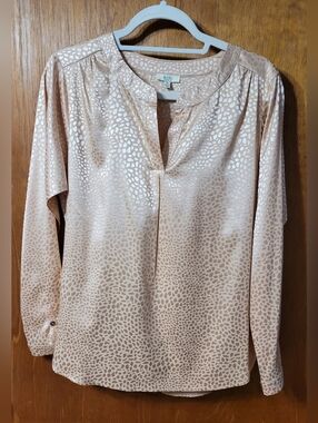 KORI America Rose Gold Metallic Animal Print Long Sleeve Blouse Size Small (0863